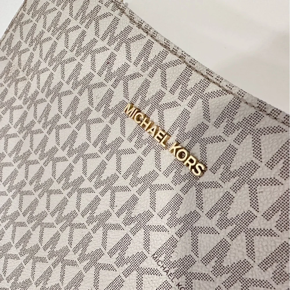 Michael Kors White Logo Crossbody with Brown Strap